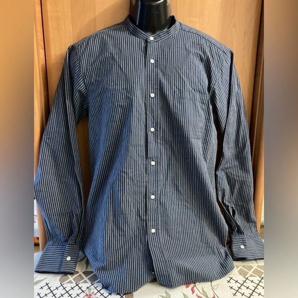 Pike Brothers 1923 Buccanoy Shirt Blue Striped Railroad Band Collar Shirt, Sz M - Picture 1 of 12